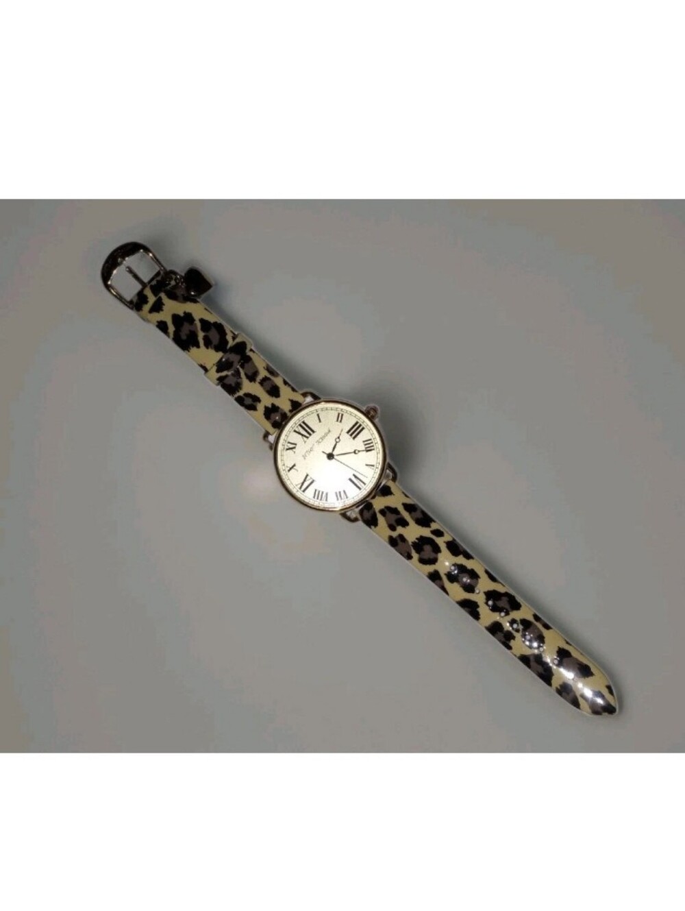Betsy Johnson Leopard Spots Print Genuine Leather Watch Dead Battery Roman Numer